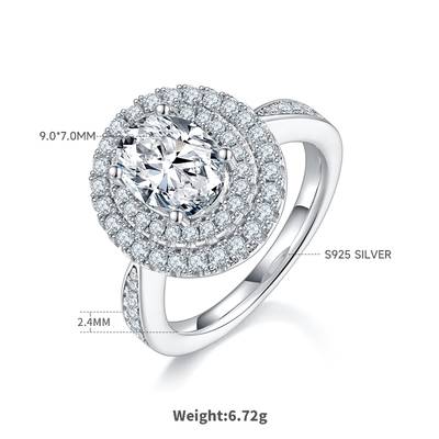 Exquisite Oval Moissanite Women's Wedding Ring 2.0 Carat D-Class in s925 Silver 